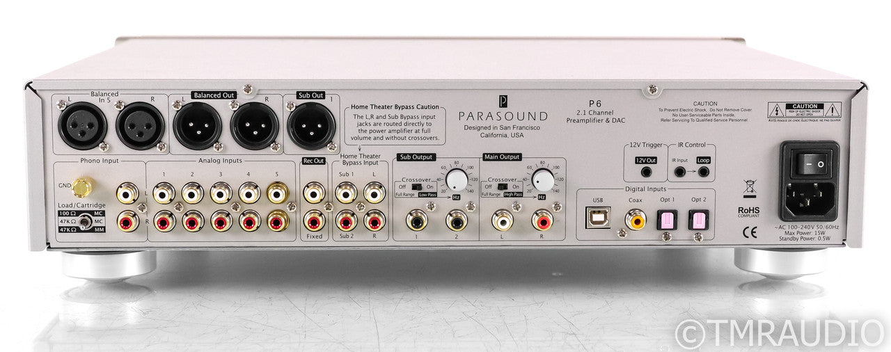 Parasound Halo P6 2.1 Channel Preamplifier; DAC; MM/MC Phono; Remote; Silver