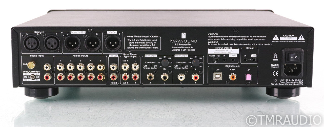 Parasound P5 Stereo Preamplifier; DAC; USB; MM / MC Phono; Remote; Black; P-5