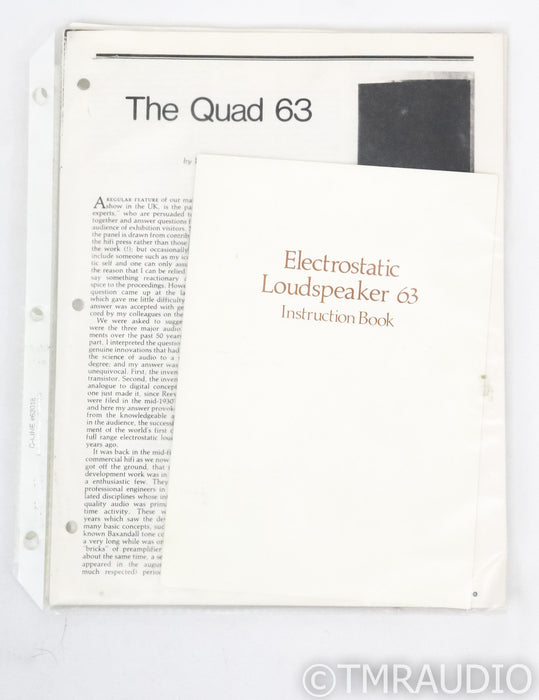 Quad ESL-63 Floorstanding Speakers; Pair w/ Stands; AS-IS (Bad Panels)