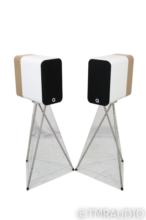 Q Acoustics Concept 300 Bookshelf Speakers; Gloss White with Light Oak Pair