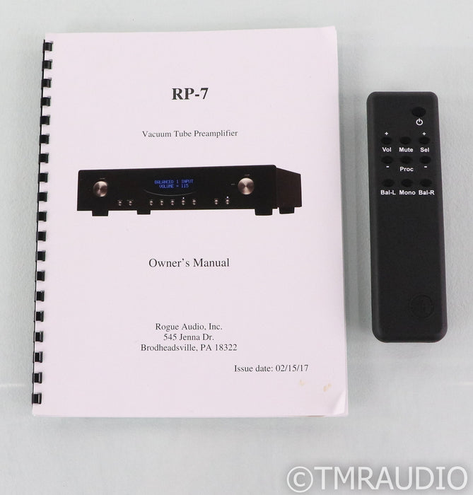 Rogue Audio RP-7 Stereo Tube Preamplifier; Black; Remote; RP7