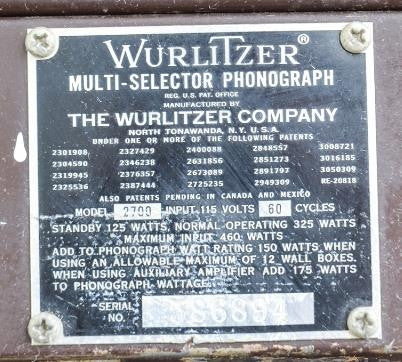 Vintage Wurlitzer Model 2700 Chrome 45 Jukebox w / Tube Amplifier AS-IS