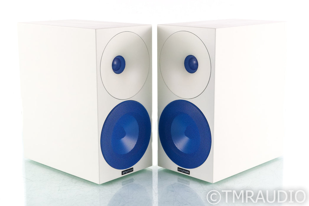 Amphion Argon1 Bookshelf Speakers; White w/ Blue Grills Pair