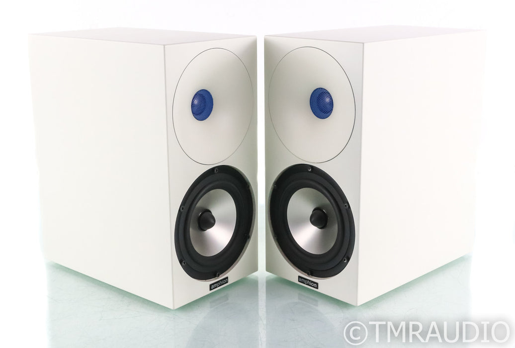Amphion Argon1 Bookshelf Speakers; White w/ Blue Grills Pair