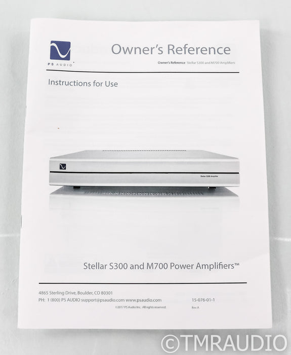 PS Audio Stellar S300 Stereo Power Amplifier; Silver (Used)