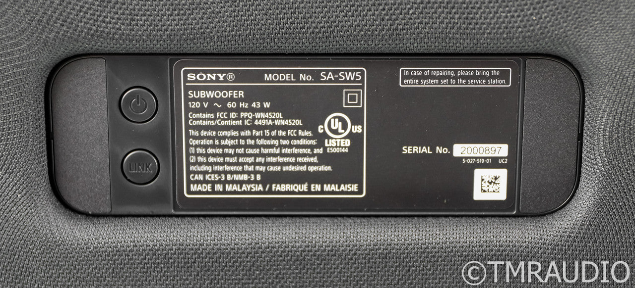 Sony SA-SW5 7" Wireless Powered Subwoofer; SASW5; Black