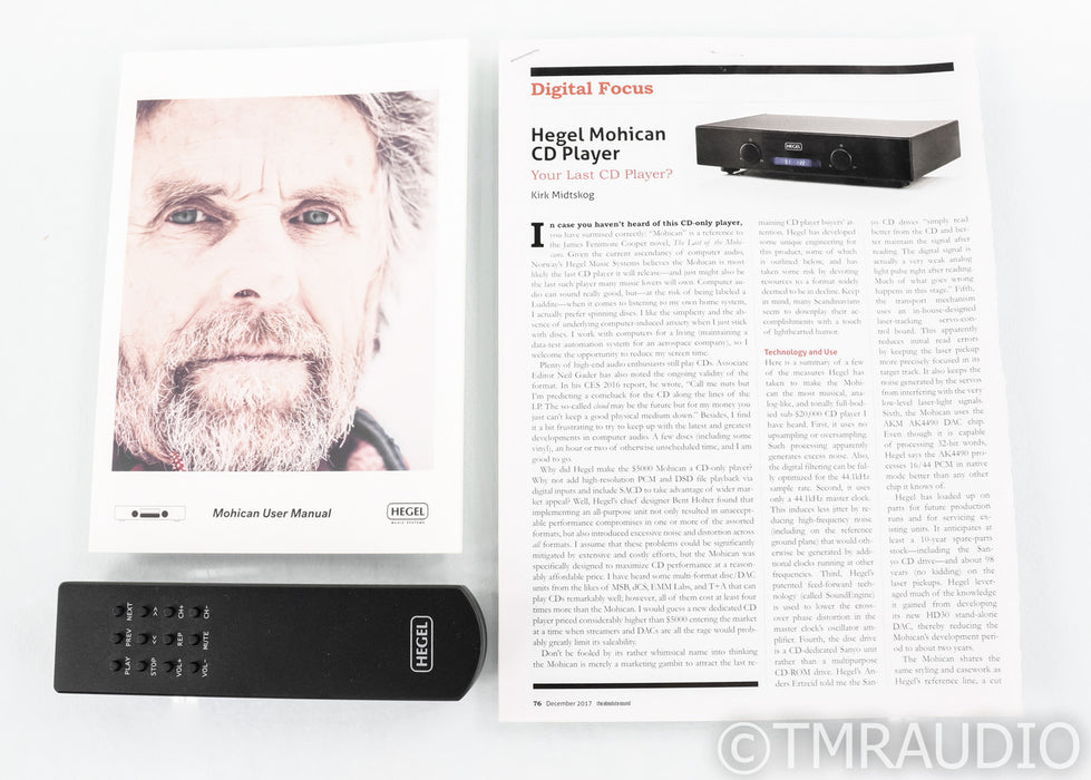 Hegel Mohican CD Player; Remote; Black