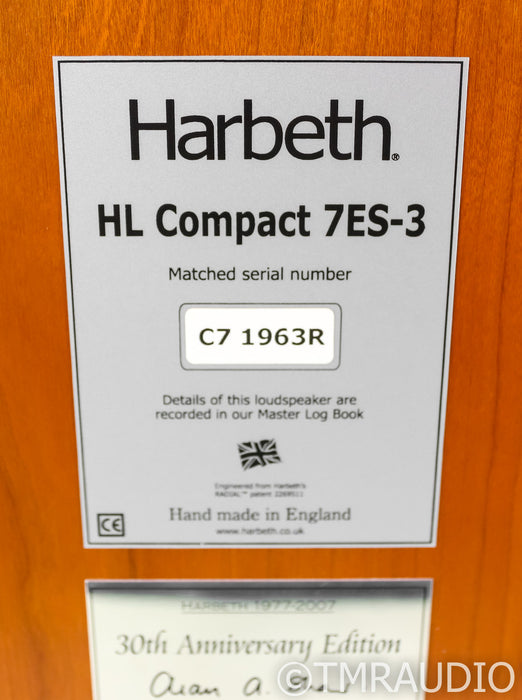 Harbeth HL Compact 7ES-3 Bookshelf Speakers; 30th Anniversary; Cherry Pair; 7ES3