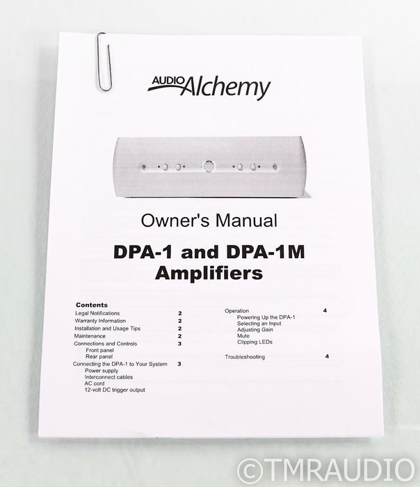 Audio Alchemy DPA-1 Stereo Power Amplifier; DPA1; Silver