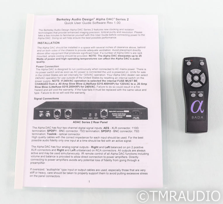 Berkley Audio Design Alpha DAC Series 2; D/A Conveter; Remote