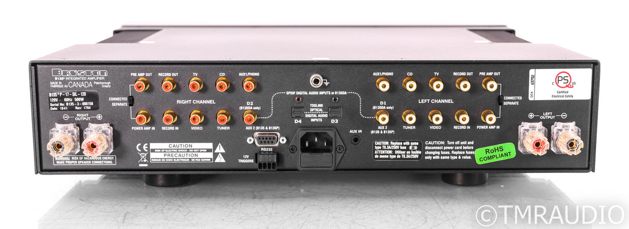 Bryston B135 Cubed Stereo Integrated Amplifier; B-135; Remote; Silver