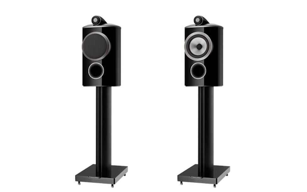 B&W 805 D4 Bookshelf Speakers; Gloss Black; Stands (New)