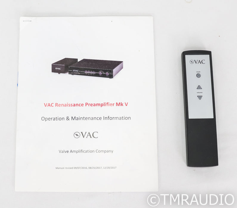 VAC Rennaissance MKV Stereo Tube Preamplifier; Mk 5; Remote; MM / MC Phono