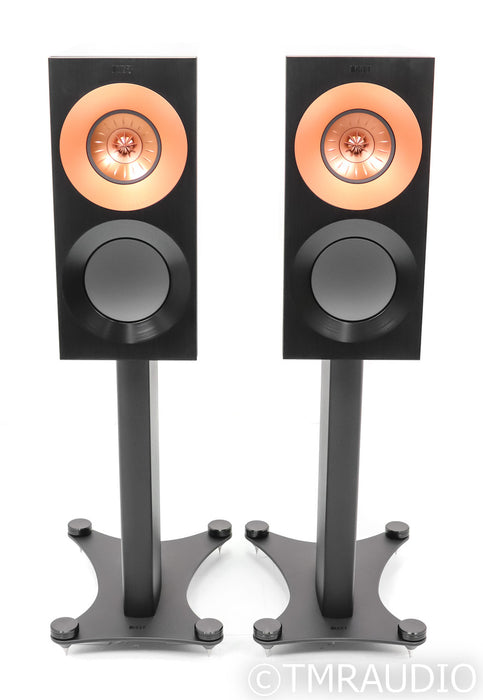 KEF Reference 1 Meta Bookshelf Speakers; Gloss Black w/ Copper Pair; Stands