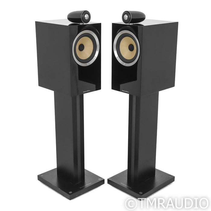 B&W CM6 S2 Bookshelf Speakers; Gloss Black Pair w/ Stands