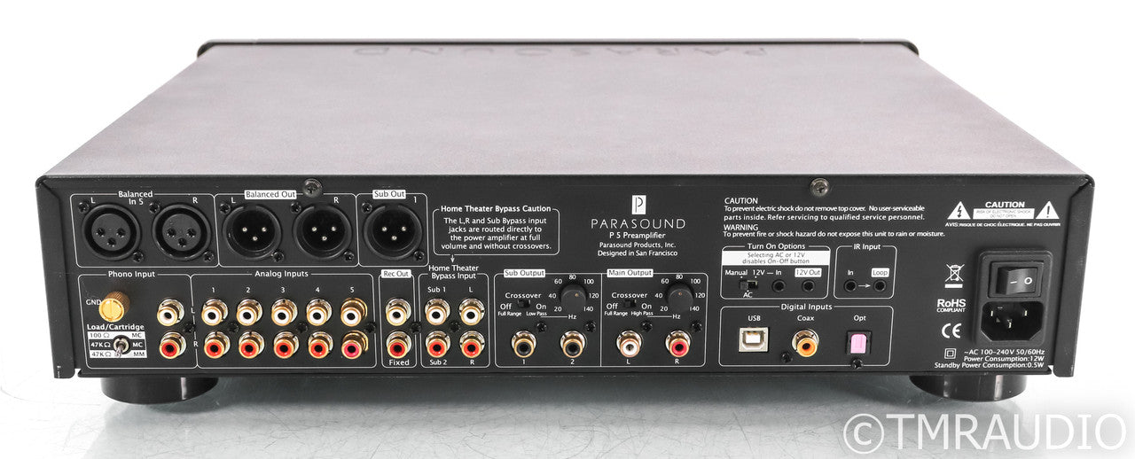 Parasound P5 Stereo Preamplifier; MM Phono; Remote; Black