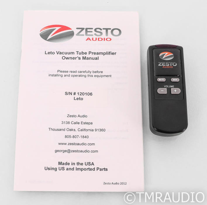 Zesto Audio Leto Stereo Tube Preamplifier; Remote