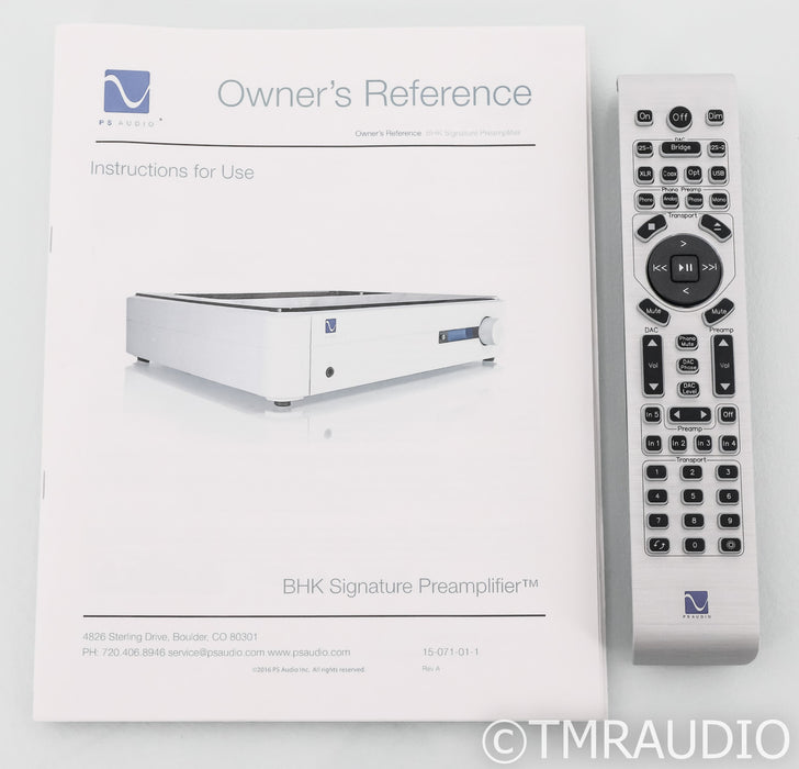 PS Audio BHK Signature Stereo Tube Preamplifier; Remote; Silver (Used)