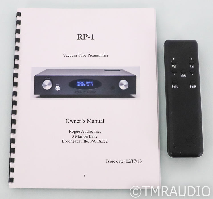 Rogue Audio RP-1 Stereo Tube Preamplifier; Remote; MM Phono; Black; RP1