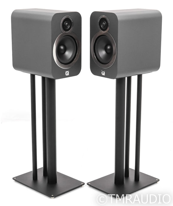 Q Acoustics 3030i Bookshelf Speakers; Gray Pair w/ Stands