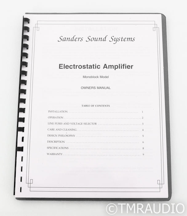 Sanders ESL Mono Power Amplifier; Silver Pair