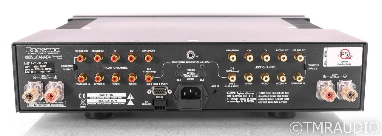 Bryston B135 Cubed Stereo Integrated Amplifier; B-135; Remote; MM Phono; Silver: 17"