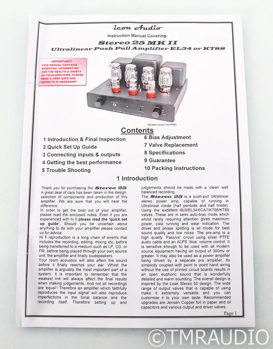 Icon Audio Stereo 25 MkII STereo Tube Integrated Amplifier; Black; Mk2
