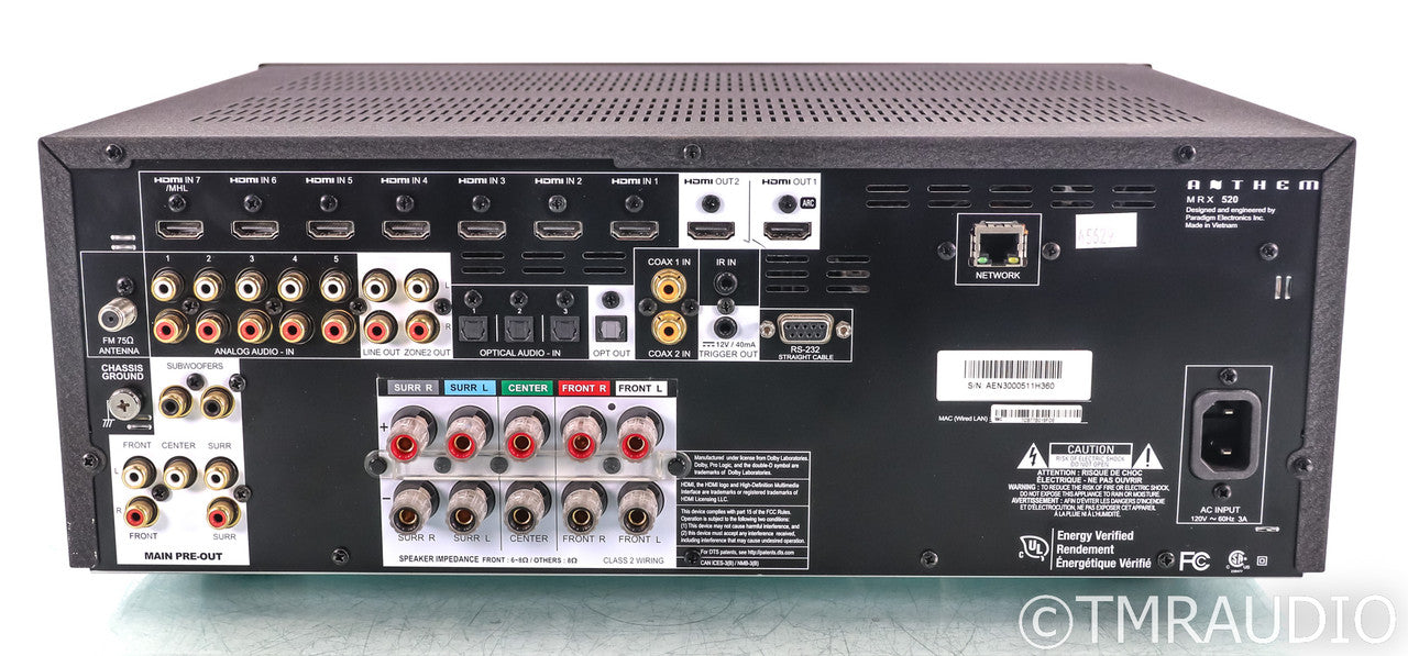 Anthem MRX 520 5.2 Channel Home Theater Receiver; ARC Room Correction; Remote