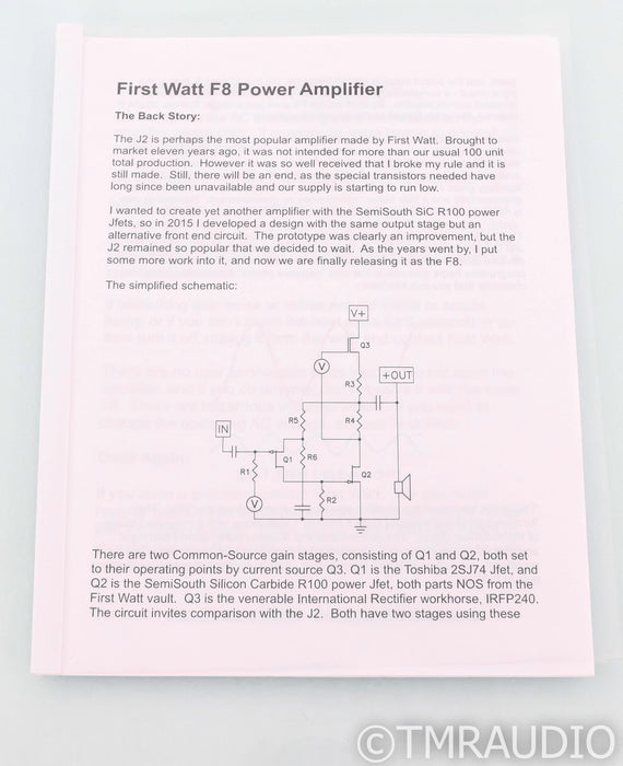 First Watt F8 Stereo Power Amplifier; F-8; Black