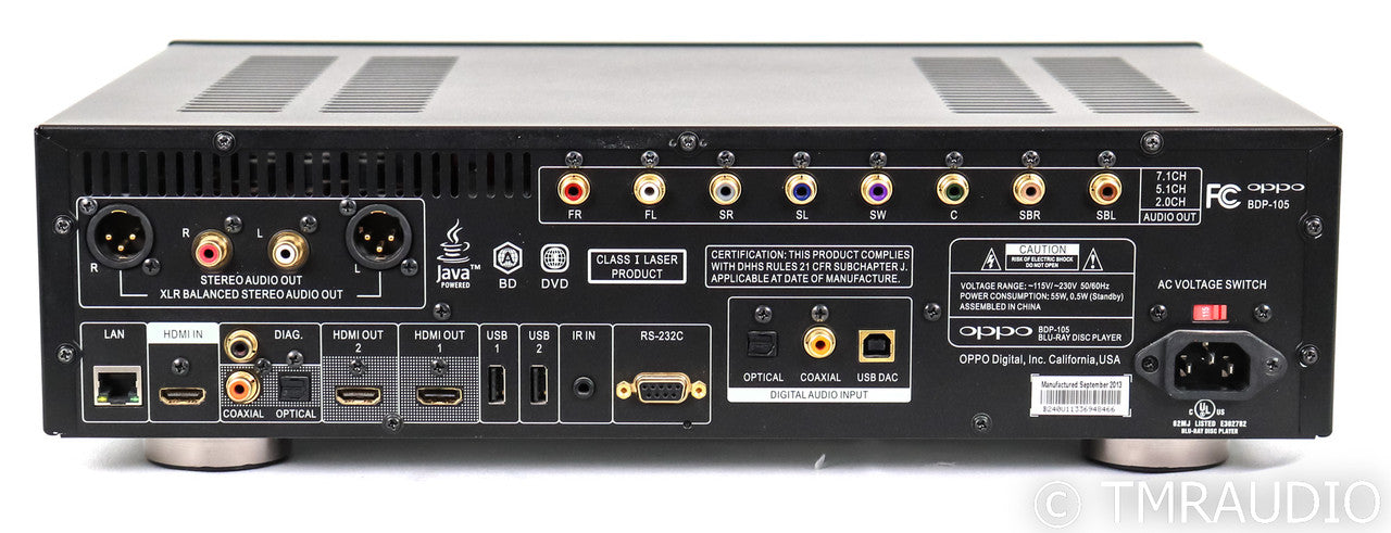 Oppo BDP-105 Universal Disc Player; Remote; Black; CD / SACD / DVD / Blu Ray
