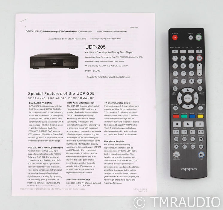 Oppo UDP-205 Ultra HD 4K Blu-ray Player; UDP205; DAC; Remote