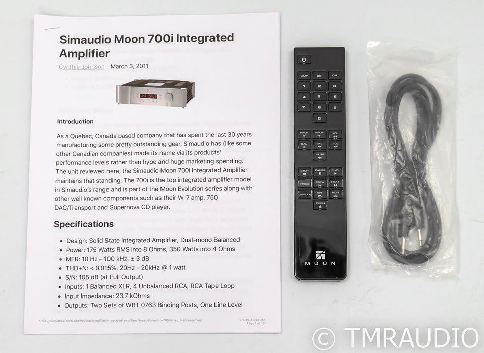 Simaudio Moon 700i Stereo Integrated Amplifier; Remote; Silver; 700-i