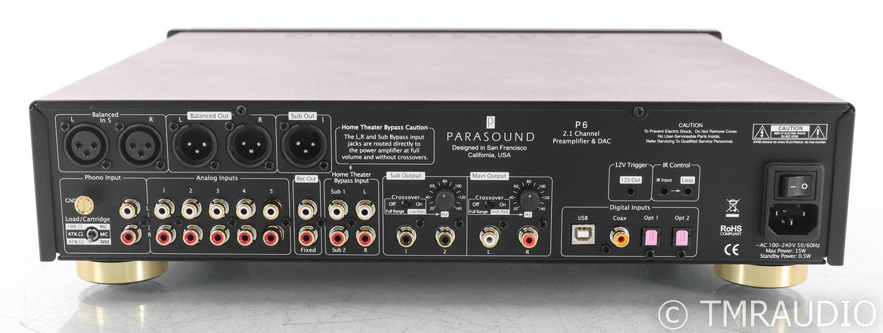 Parasound P6 2.1 Channel Preamplifier / DAC; P-6; MM / MC Phono; Remote (Unused)