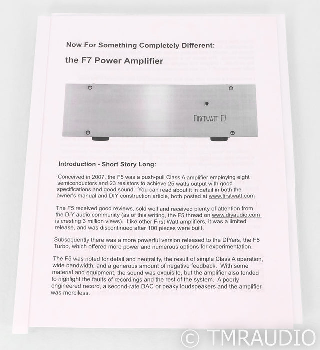 First Watt F7 Stereo Power Amplifier; F-7; Silver