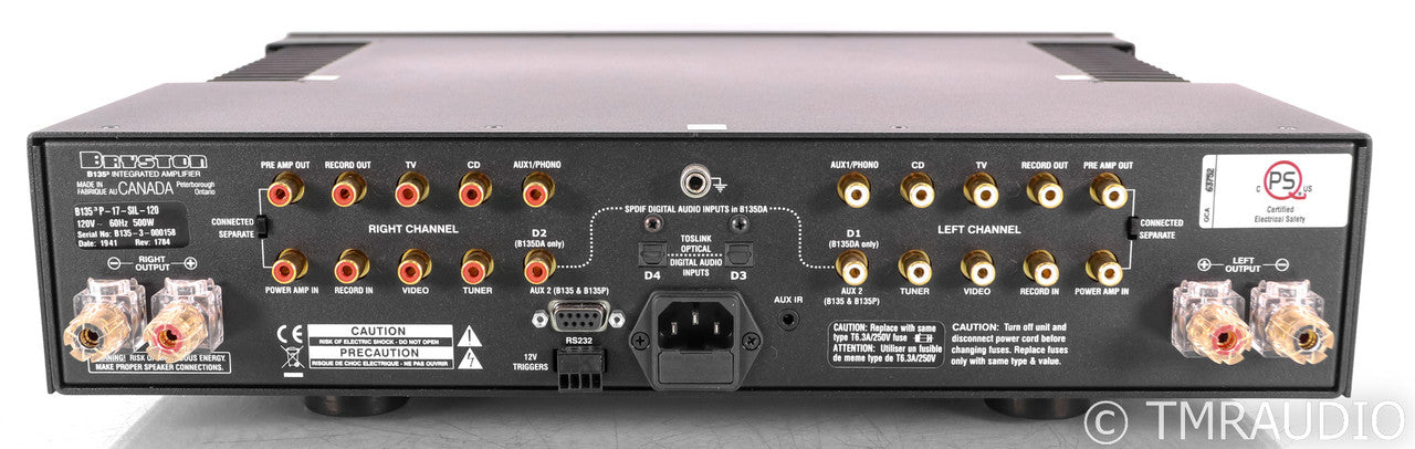 Bryston B135 Cubed Stereo Integrated Amplifier; B-135; Remote; MM Phono; Silver: 17"