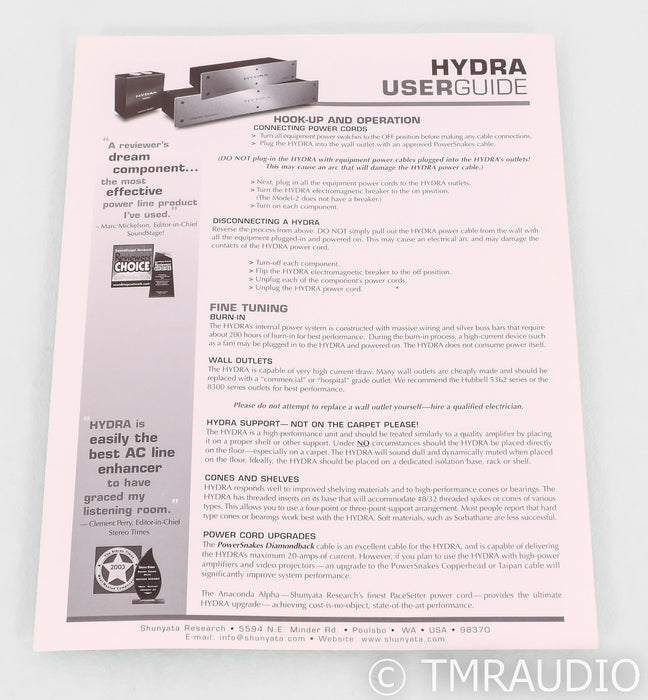 Shunyata Research Hydra-4 AC Power Line Conditioner; Trident Defense