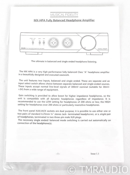 Musical Fidelity MX-HPA Headphone Amplifer; Black