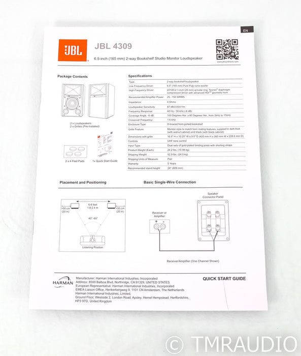 JBL Model 4309 Bookshelf Speakers; Black Pair
