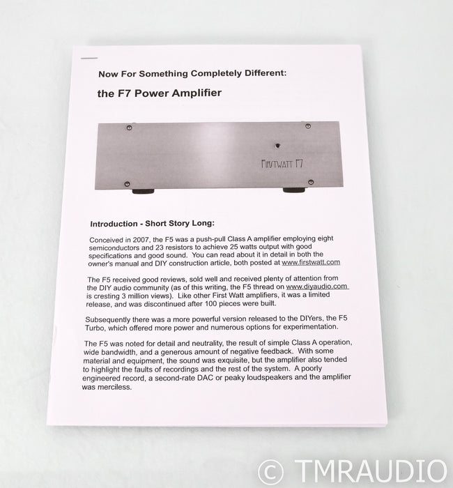 First Watt F7 Stereo Power Amplifier; F-7; Silver