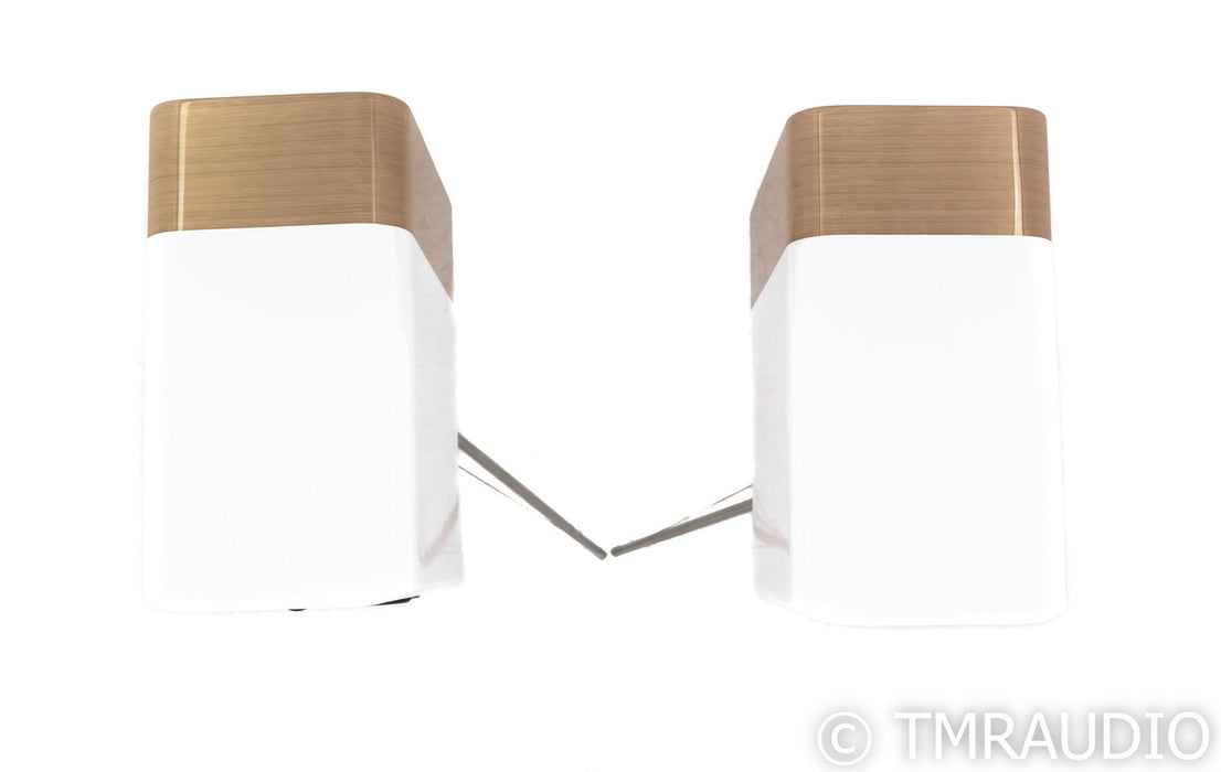 Q Acoustics Concept 300 Bookshelf Speakers; White / Light Oak Pair w/ Stands