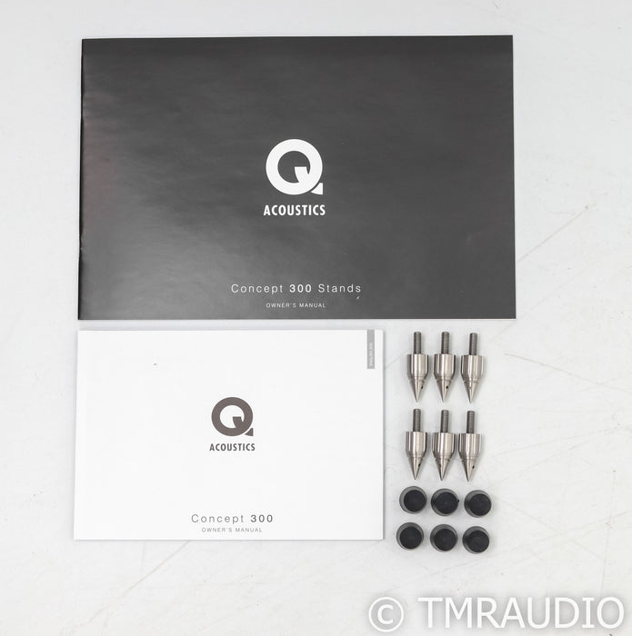 Q Acoustics Concept 300 Bookshelf Speakers; White / Light Oak Pair w/ Stands