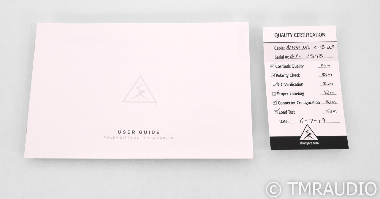 Shunyata Research Alpha NR Power Cable; 1.75m AC Cord