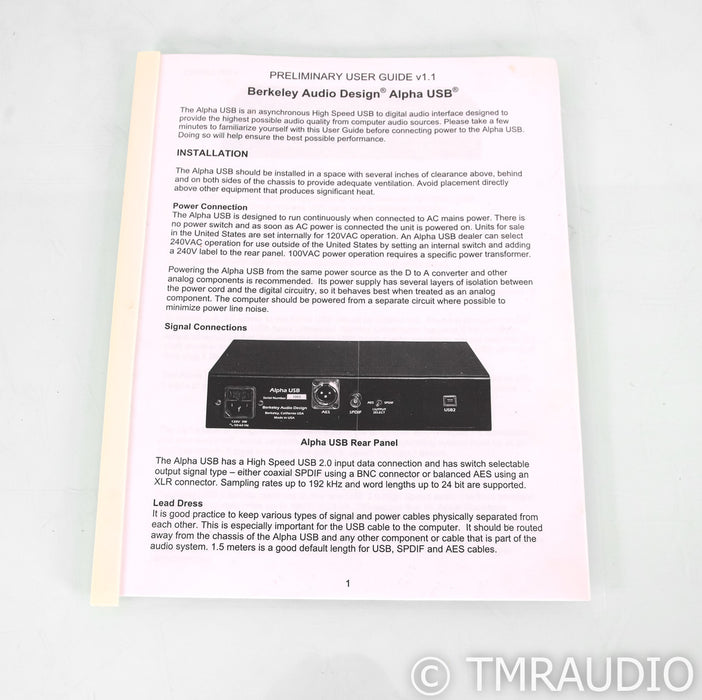Berkeley Audio Design Alpha USB Digital Interface; D/D Converter