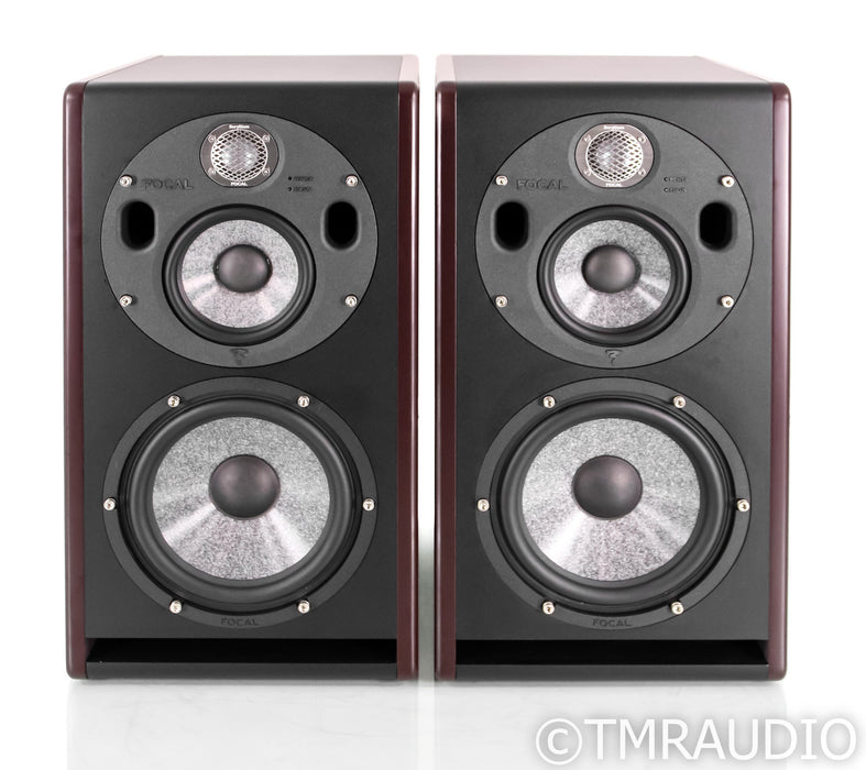 Focal Trio6 BE Bookshelf Speakers; Dark Red Natural Burr-ash Pair