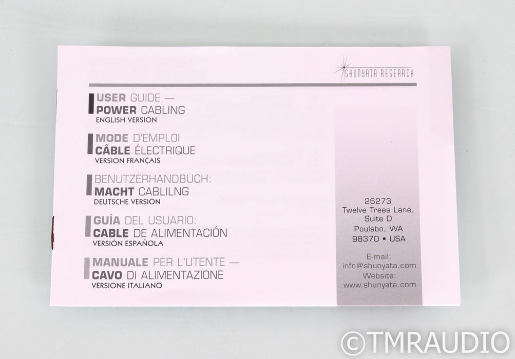 Shunyata Research Black Mamba CX Power Cable; 1.8m AC Cord