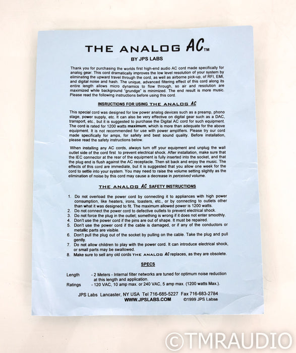 JPS Labs Analog AC Power Cable; 2m AC Cord