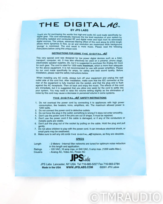 JPS Labs Digital AC Power Cable; 2m AC Cord
