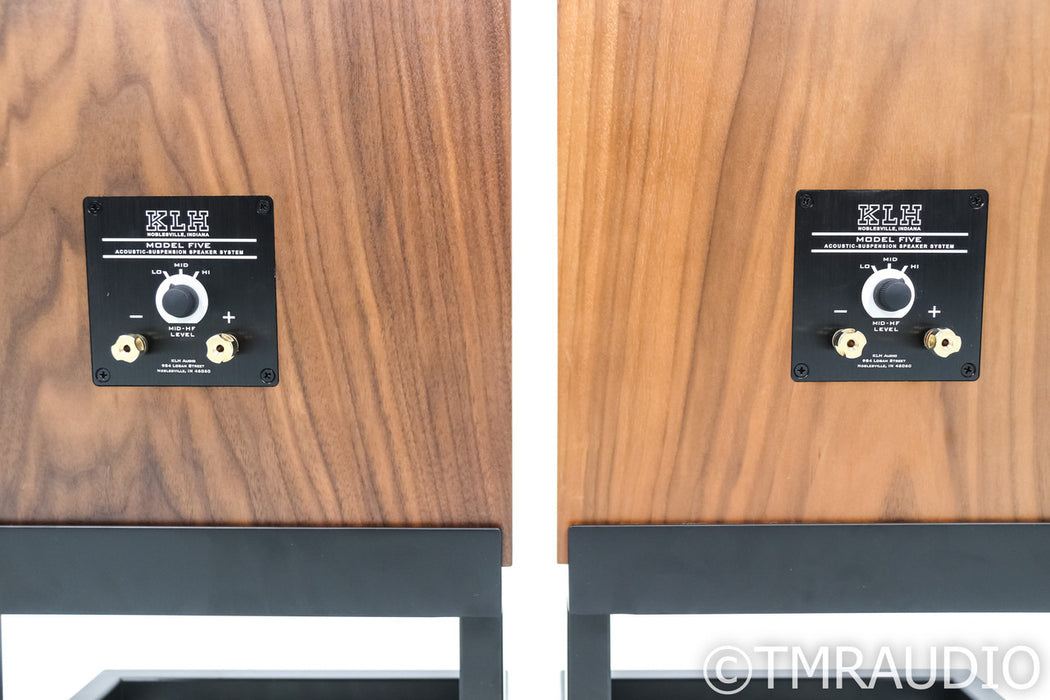KLH Model Five Bookshelf Speakers; English Walnut Pair with Stands