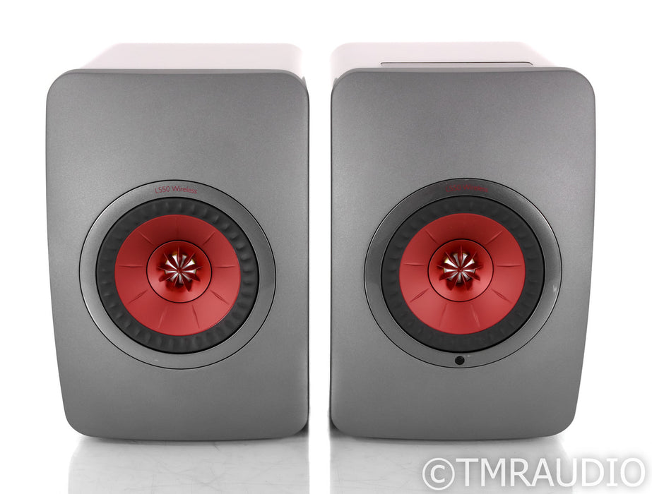 KEF LS50W Wireless Powered Bookshelf Speakers; Titanium Grey & Red Pair
