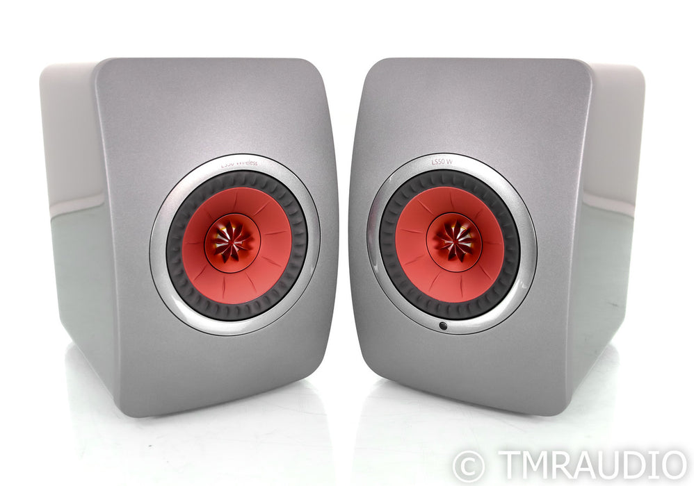 KEF LS50W Wireless Powered Bookshelf Speakers; Titanium Grey & Red Pair